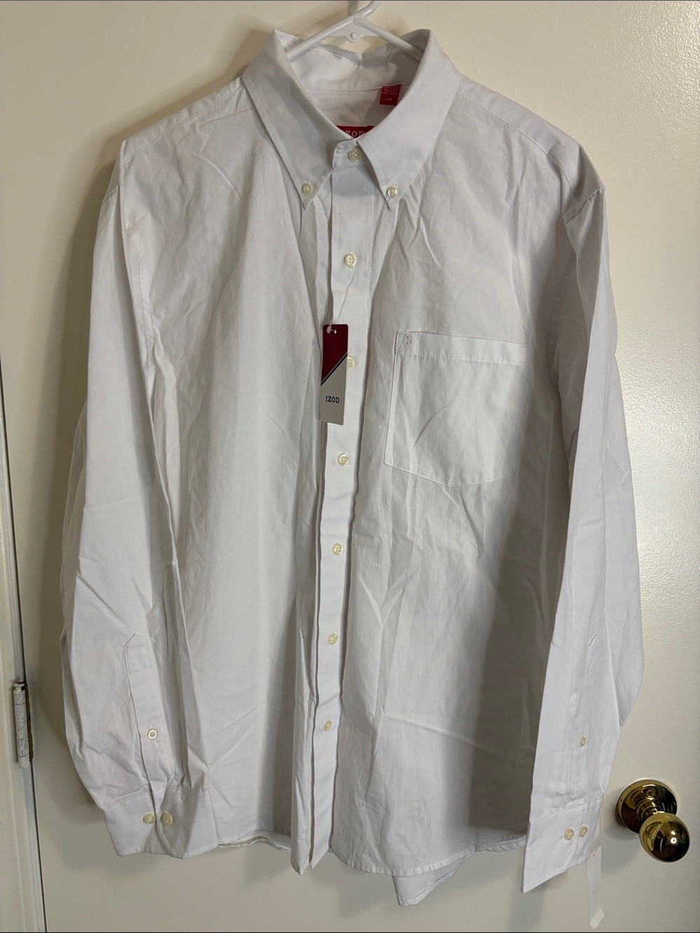 Izod White Button-Down Dress Shirt with Chest Pocket